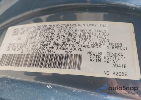 2002 Toyota Sienna Xle z USA, uszkodzony, nr VIN 4T3ZF13C52U440814